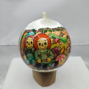 Raggedy Ann & Andy Christmas Silk Wrapped Ornament Ball Vintage Holiday Decor
